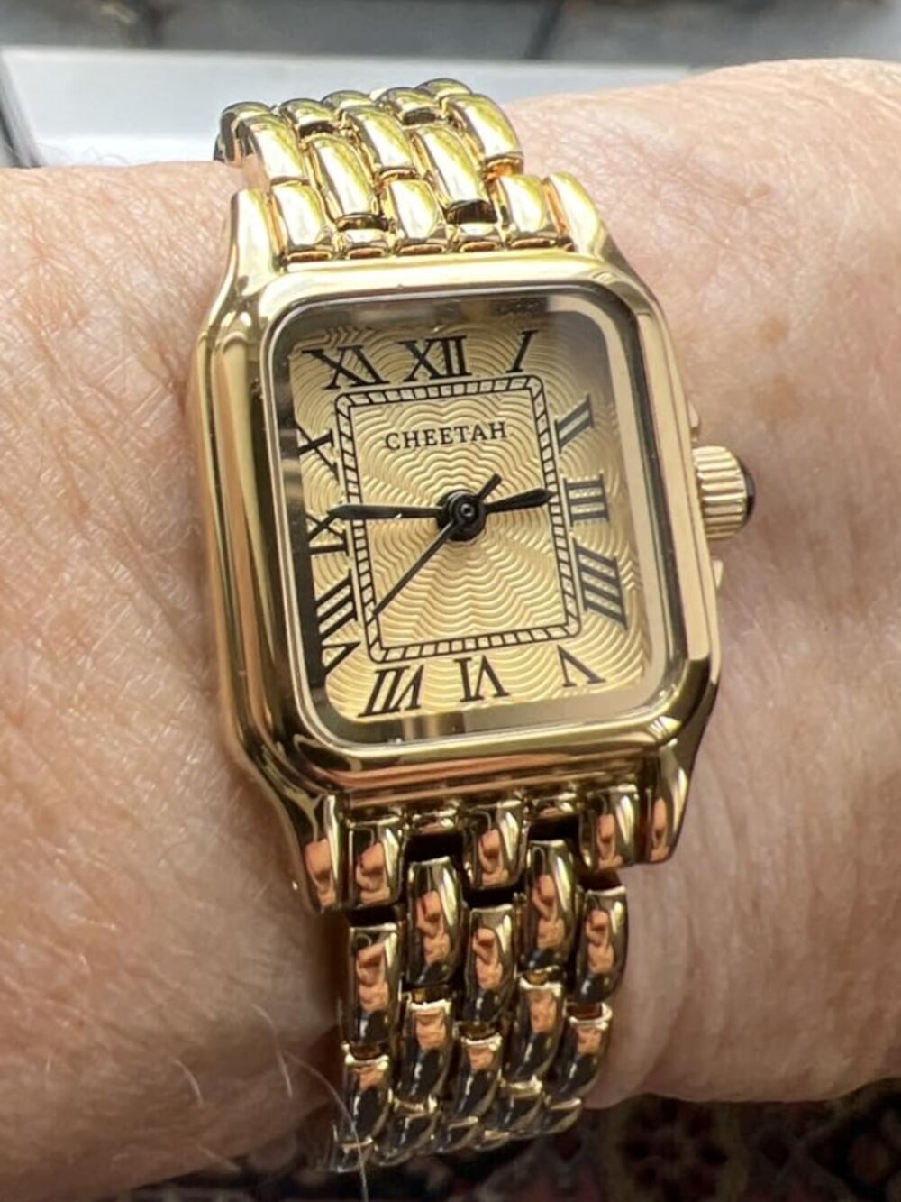 Cheetah Women's Gold Analog Rectangular Roman Dial Small Vintage Bracelet Watch